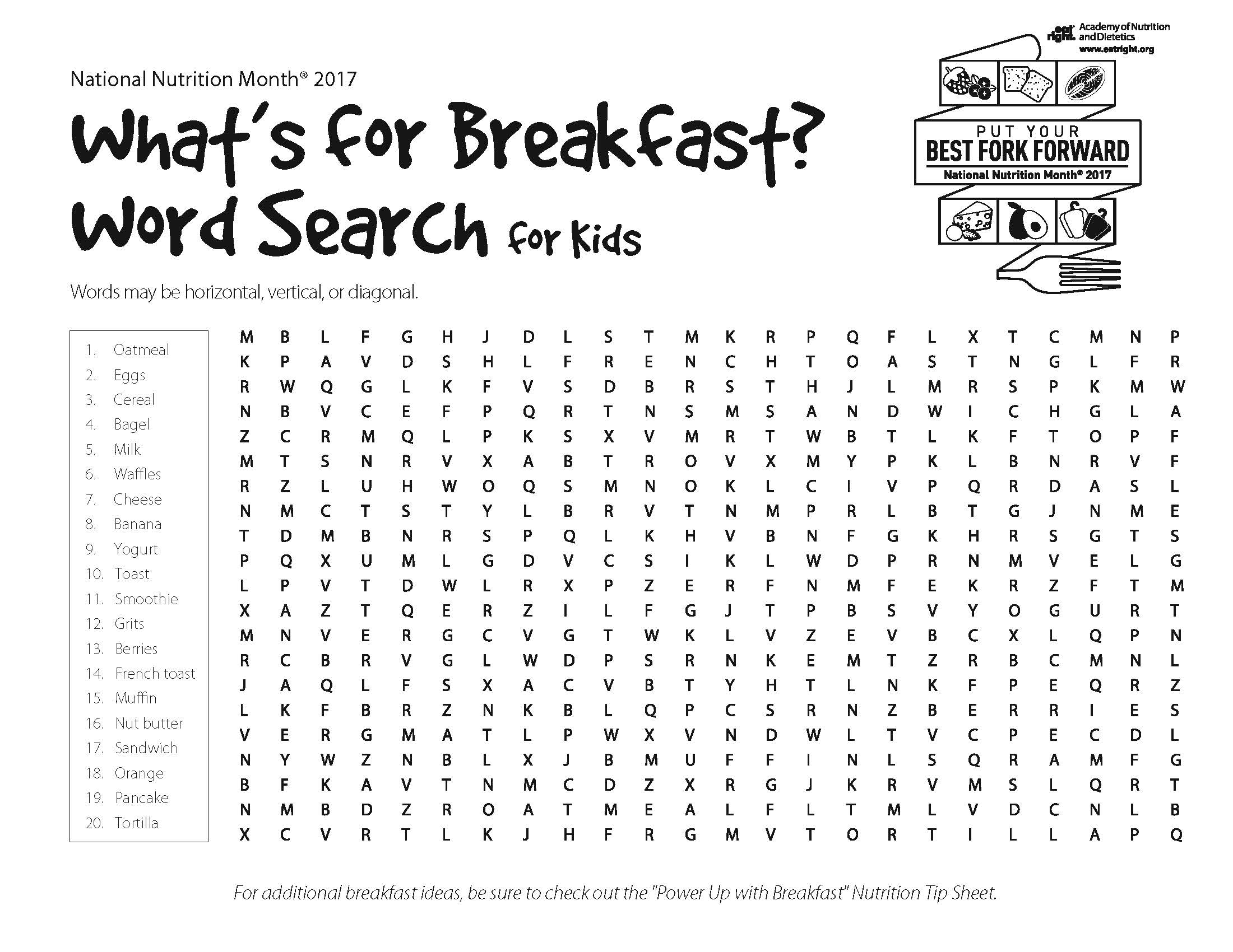 What’s for breakfast? word search. for adults. 